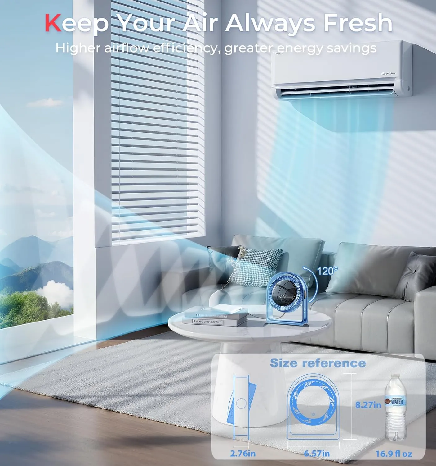 𝟐𝟎𝟐𝟓 𝐍𝐞𝐰 Air Circulator Desk Fan Quiet, Mini Small Portable Fan for Bedroom, 4 Speeds Strong Airflow, Smart Display USB Fan,120°Tilt, Desktop Table Fans For Office Dorm Room, Translucent Blue