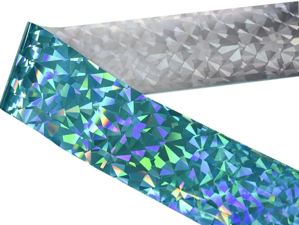 1 roll 120m Nail Foil Holo Broken Glass Transfer Foil Paper Laser Metal Effect Nail Art Decals for Women Manicure Decorations (Lake Blue)