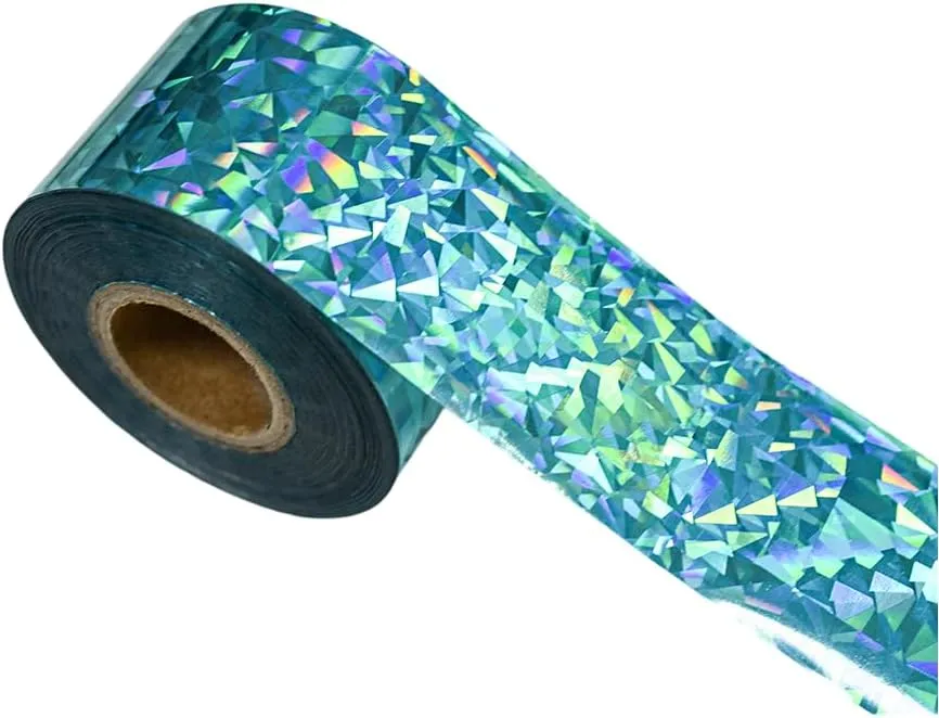 1 roll 120m Nail Foil Holo Broken Glass Transfer Foil Paper Laser Metal Effect Nail Art Decals for Women Manicure Decorations (Lake Blue)