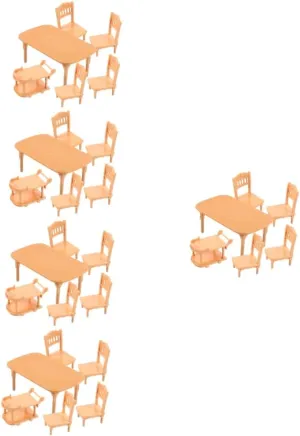 1 Set Miniature Doll House Dining Chair and Table Set Plastic Furniture Model for Dollhouse Decor Cute Mini Chairs and Dining Accessories