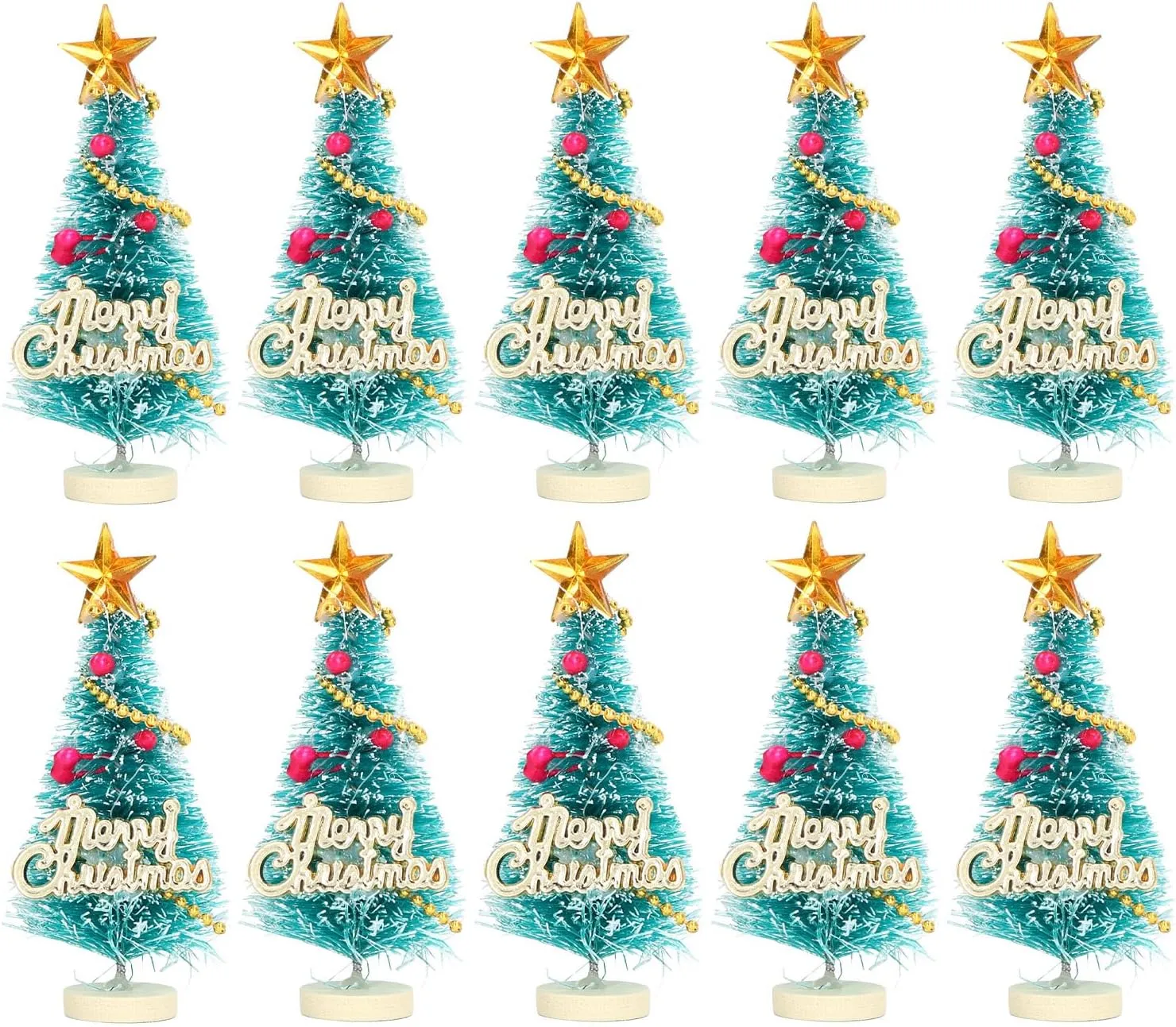 10 Pcs Mini Christmas Tree Model for 1/12 Dollhouse, Cute Beautiful Decoration, Plastic Material, Window Fireplace Kitchen Decor, Portable and Small Size