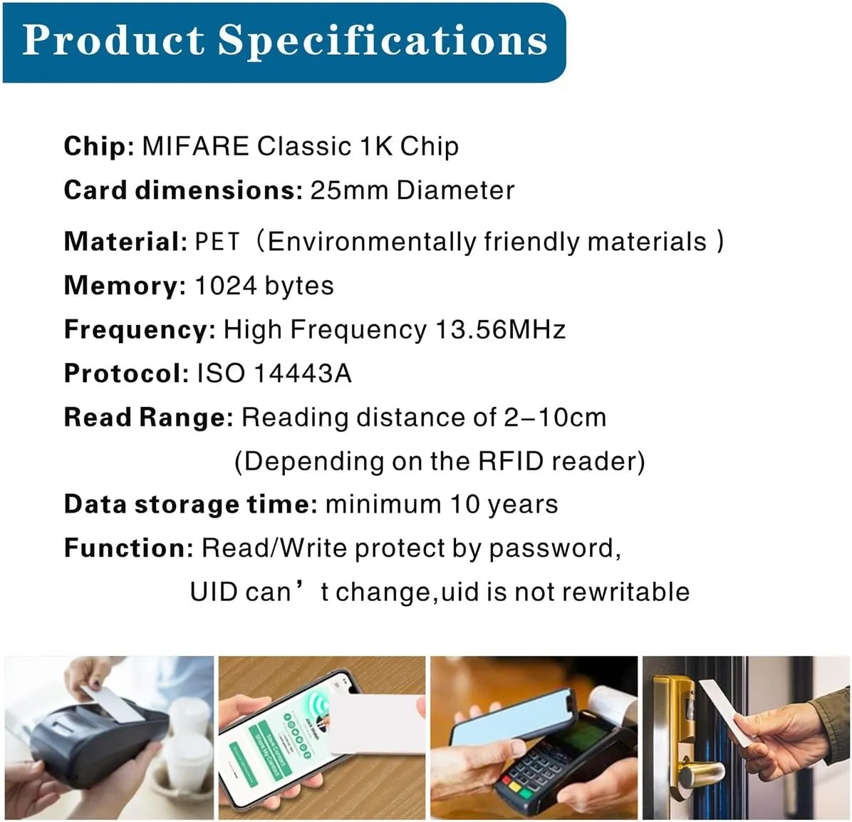 100pcs Mifare Classic 1k NFC Tag Stickers - 13.56mhz RFID, Self-Adhesive, 1 inch Round