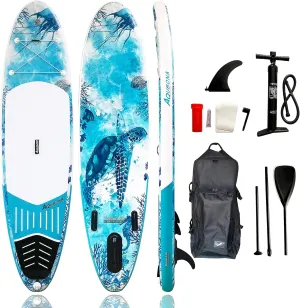 10'6"/11'Inflatable Stand Up Paddle Board Yoga Traveling Board for Surfing Everything Included with Adj Floating Paddle, Hand Pump, ISUP Travel Backpack, Leash, Fin.
