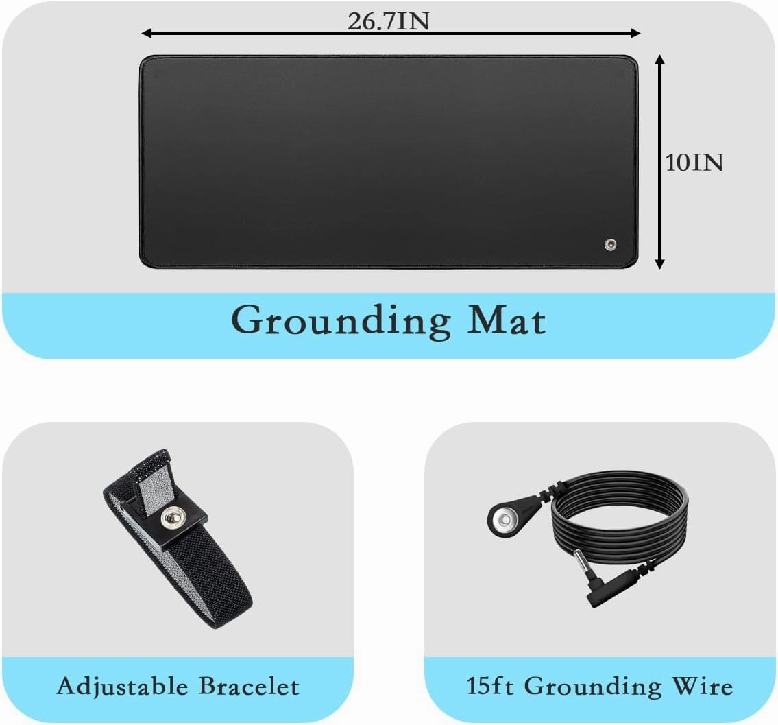 10 x 26.7 Grounding Mat Kit with 15ft Grounding Cord and Grounding Wrist Strap,Indoor Grounding at Home, Office, Work.