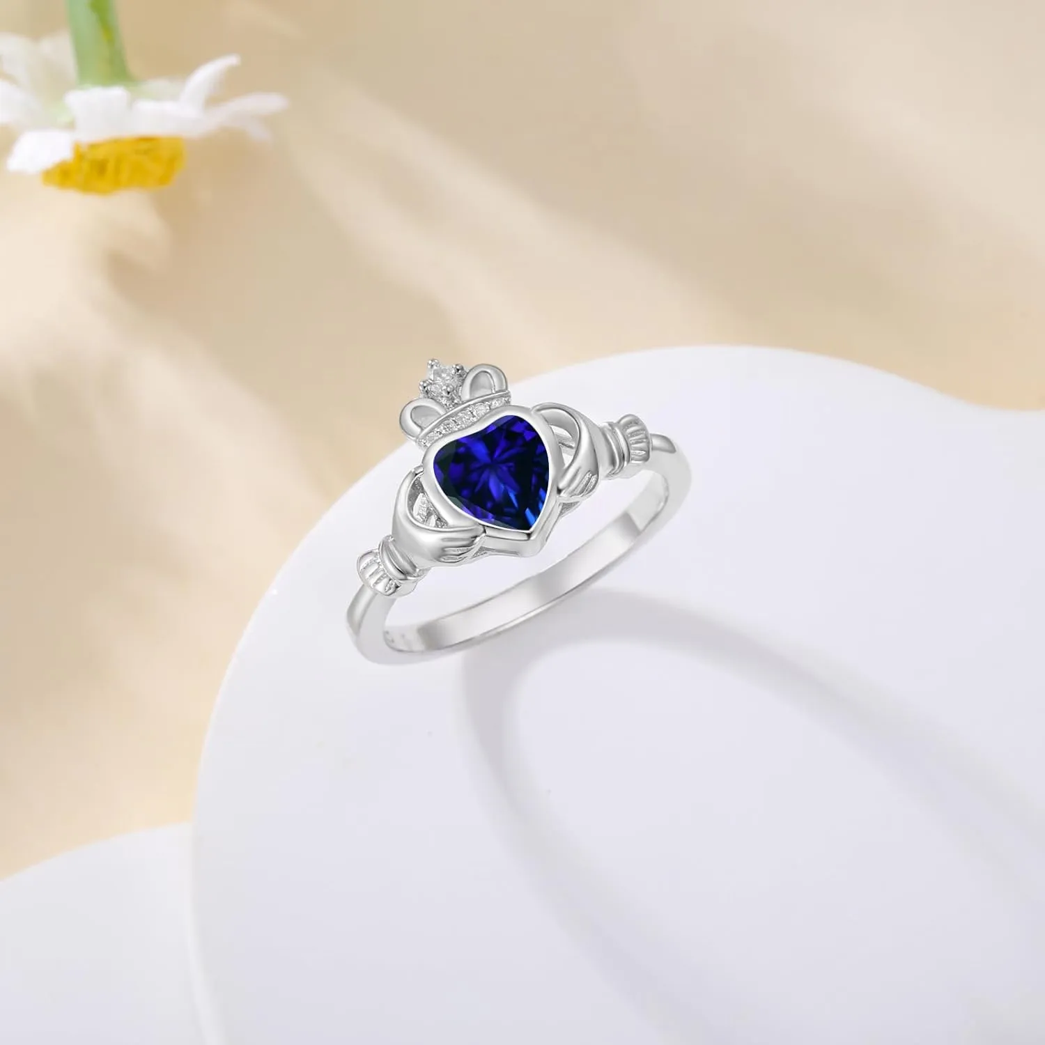 10K 14K 18K Gold Moissanite or Natural Diamond Claddagh Rings for Women Claddagh Engagement Rings Heart Shaped Gemstone Irish Claddagh Birthstone Promise Ring for Her