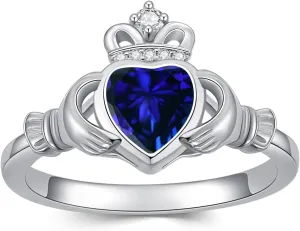 10K 14K 18K Gold Moissanite or Natural Diamond Claddagh Rings for Women Claddagh Engagement Rings Heart Shaped Gemstone Irish Claddagh Birthstone Promise Ring for Her