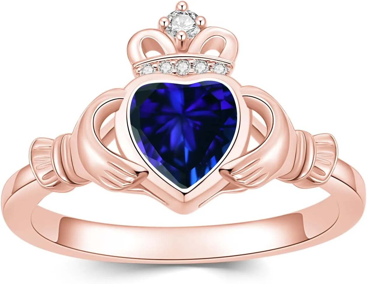 10K 14K 18K Gold Moissanite or Natural Diamond Claddagh Rings for Women Claddagh Engagement Rings Heart Shaped Gemstone Irish Claddagh Birthstone Promise Ring for Her
