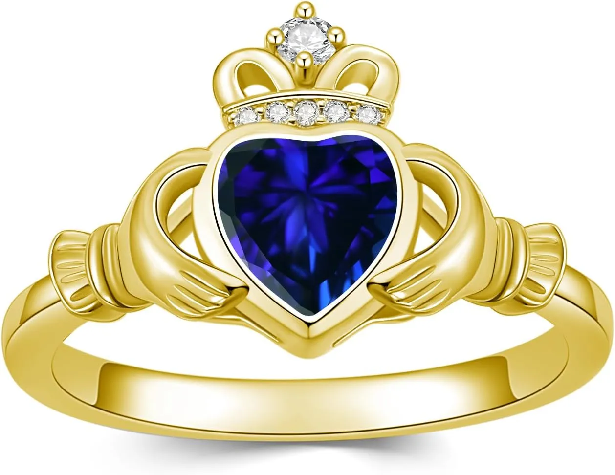 10K 14K 18K Gold Moissanite or Natural Diamond Claddagh Rings for Women Claddagh Engagement Rings Heart Shaped Gemstone Irish Claddagh Birthstone Promise Ring for Her