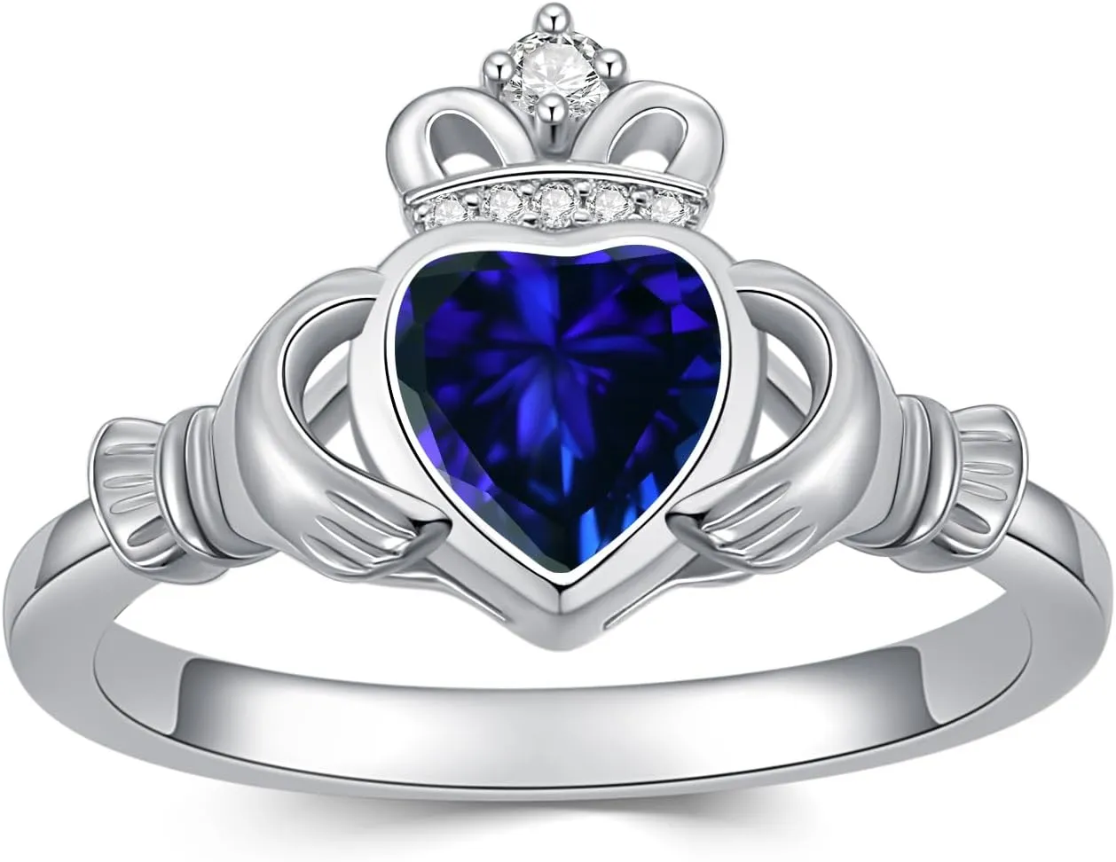 10K 14K 18K Gold Moissanite or Natural Diamond Claddagh Rings for Women Claddagh Engagement Rings Heart Shaped Gemstone Irish Claddagh Birthstone Promise Ring for Her
