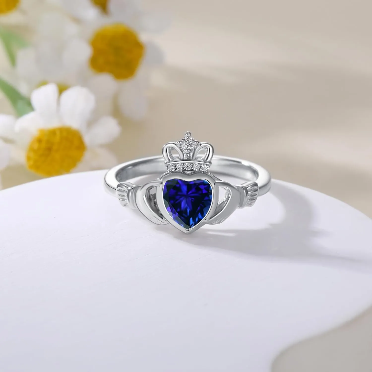 10K 14K 18K Gold Moissanite or Natural Diamond Claddagh Rings for Women Claddagh Engagement Rings Heart Shaped Gemstone Irish Claddagh Birthstone Promise Ring for Her