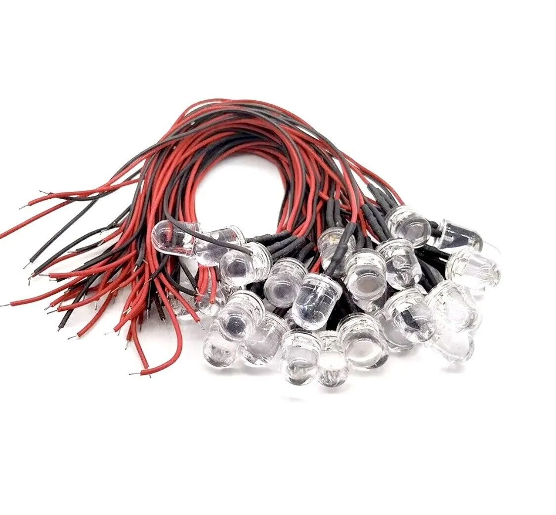 10pcs  10mm 12V Prewired 1.5Hz FLASHING Clear Top Leds All Colours Hobby DIY