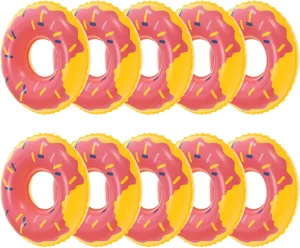 10pcs Mini Swim Rings Doughnut Swimming Rings Dolls Plastic Pool Floaties Miniature Inflatable Swim Tube for Dollhouse Kids Party Plaything