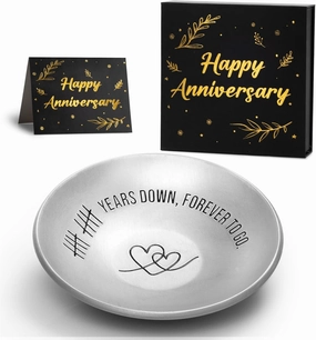10th Anniversary Aluminum Gifts for Her/Him, 10 Year Wedding Anniversary for Wife Husband Couple Parents, 4" Ring Holder Dish Jewelry Tray - Decoration Ideas Tin Gift for Men Women