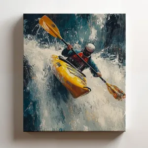 (11 x 14 x 1.25 IN) Gallery Wrapped Canvas Wall Art Print of Abstract Expressionism Poster of Kayaking Adventure Illustrations featuring a dynamic scene of kayaking over a waterfall - 925UNCAh526720WH