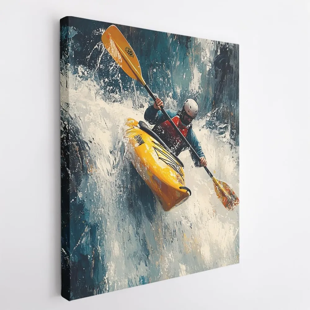 (11 x 14 x 1.25 IN) Gallery Wrapped Canvas Wall Art Print of Abstract Expressionism Poster of Kayaking Adventure Illustrations featuring a dynamic scene of kayaking over a waterfall - 925UNCAh526720WH