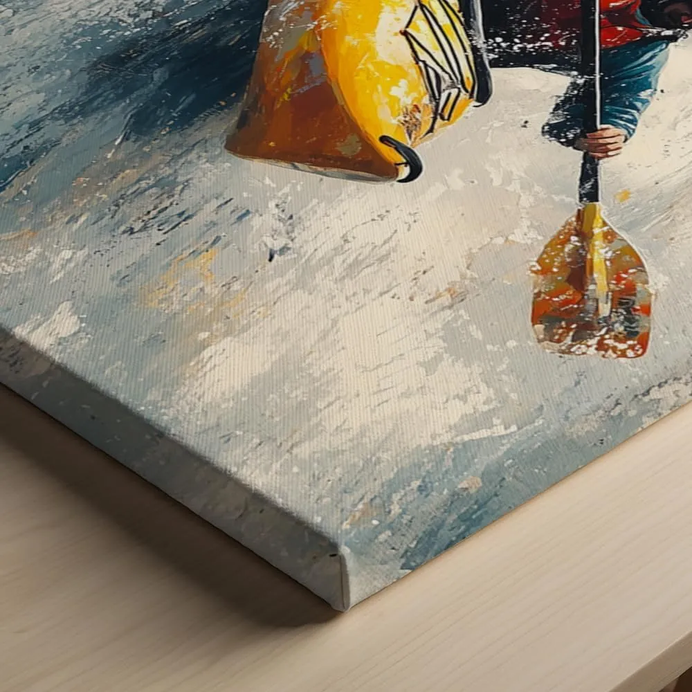 (11 x 14 x 1.25 IN) Gallery Wrapped Canvas Wall Art Print of Abstract Expressionism Poster of Kayaking Adventure Illustrations featuring a dynamic scene of kayaking over a waterfall - 925UNCAh526720WH