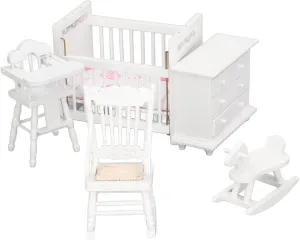 1:12 Dollhouse Baby Furniture Model Set Miniature Baby Crib Rocking Horse Chair Cabinet Decoration Accessories