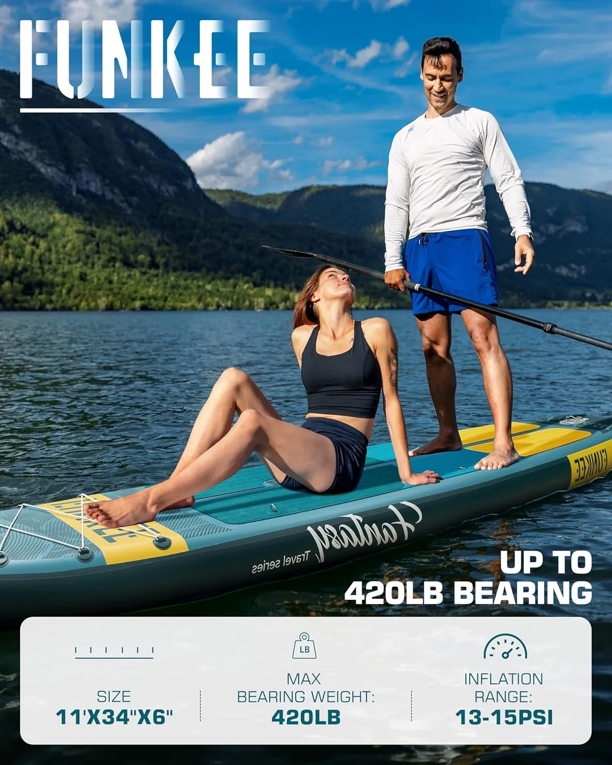 11’×34"×6" Extra Wide Inflatable Stand Up Paddle Board, Sup Board with Removable Fins, Backpack, Floating Paddle, Safety Leash, Floating Phone Case for Adults & Youth of All Skill Levels