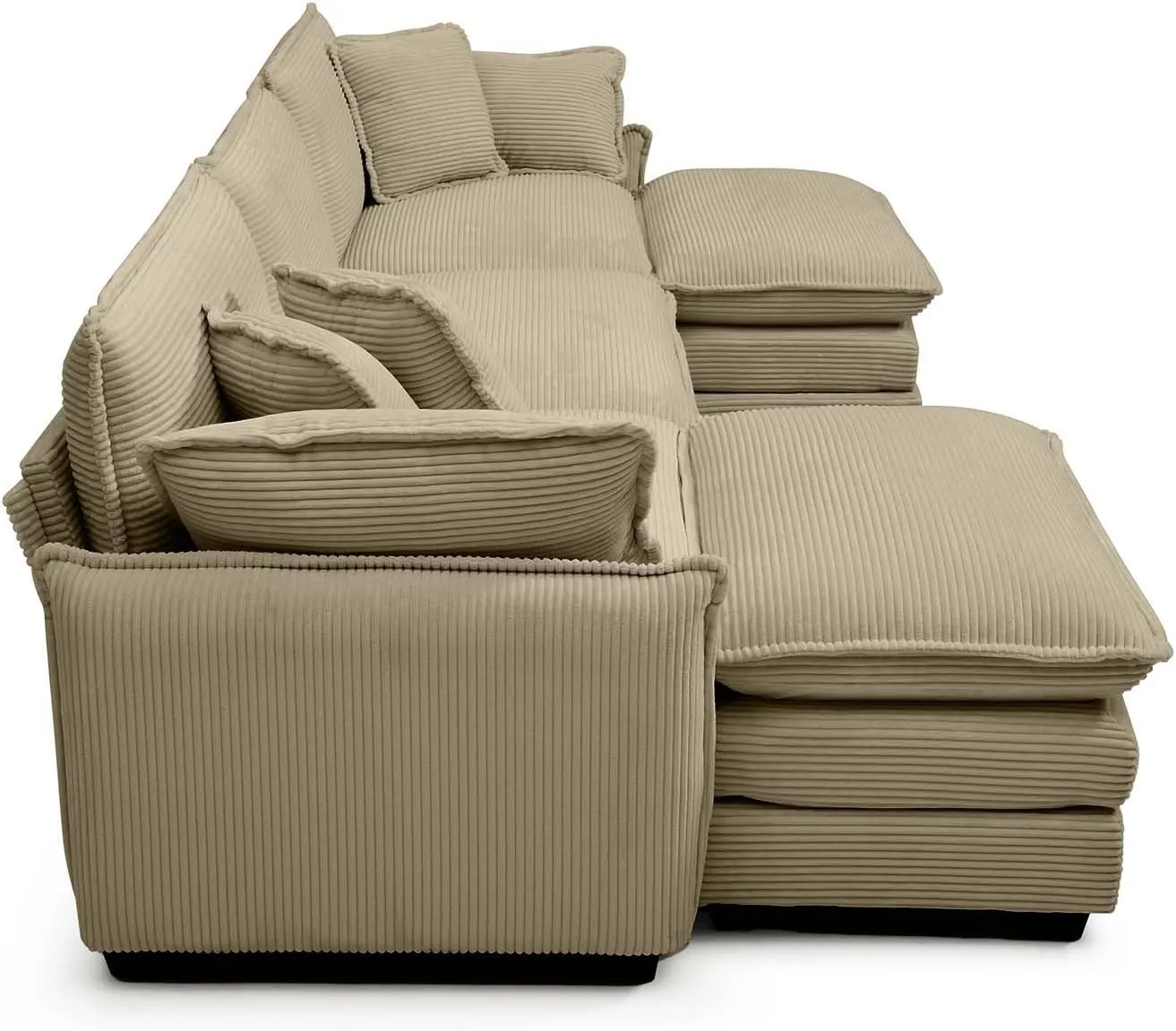 115" Oversize Modular Cloud Couch Sectional - Deep Seat U-Shaped Sofa, 3 Seats with 2 Ottomans,Pet-Friendly Fabric,Camel Corduroy