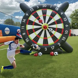 12 FT*10FT Giant Outdoor Inflatable Soccer Darts Board Inflatable Football Darts Kick Goal Game with 8pcs Soccer Balls&350W Blower for School Gym Camp Yard Sport Game(Black)