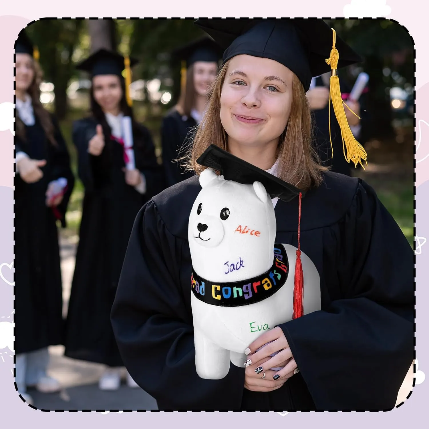 12 Inch Graduation Autograph Stuffed Animal Llama Plush with Graduation Cap Smooth Fabric Congrats Grad Stuffed Llama with 8 Colored Marking Pens for Graduate Student Party Supply
