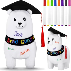 12 Inch Graduation Autograph Stuffed Animal Llama Plush with Graduation Cap Smooth Fabric Congrats Grad Stuffed Llama with 8 Colored Marking Pens for Graduate Student Party Supply