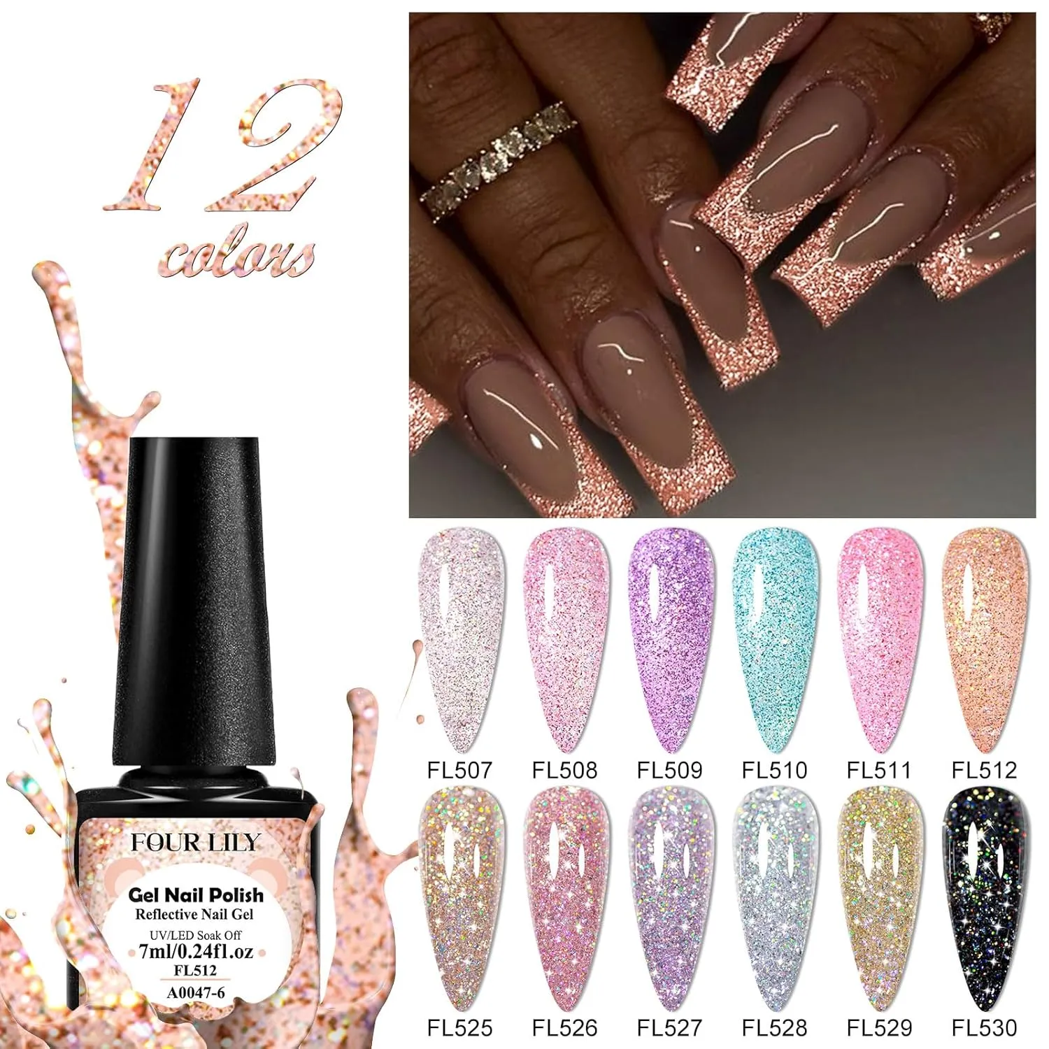 12 Pcs Reflective Glitter Gel Nail Polish, Shimmery Gel Polish Set Sparkly Shiny Gel Soak Off UV LED Nail Art Varnish Manicure Kit DIY at Home