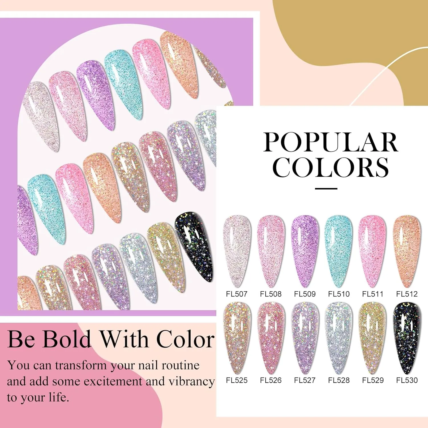 12 Pcs Reflective Glitter Gel Nail Polish, Shimmery Gel Polish Set Sparkly Shiny Gel Soak Off UV LED Nail Art Varnish Manicure Kit DIY at Home