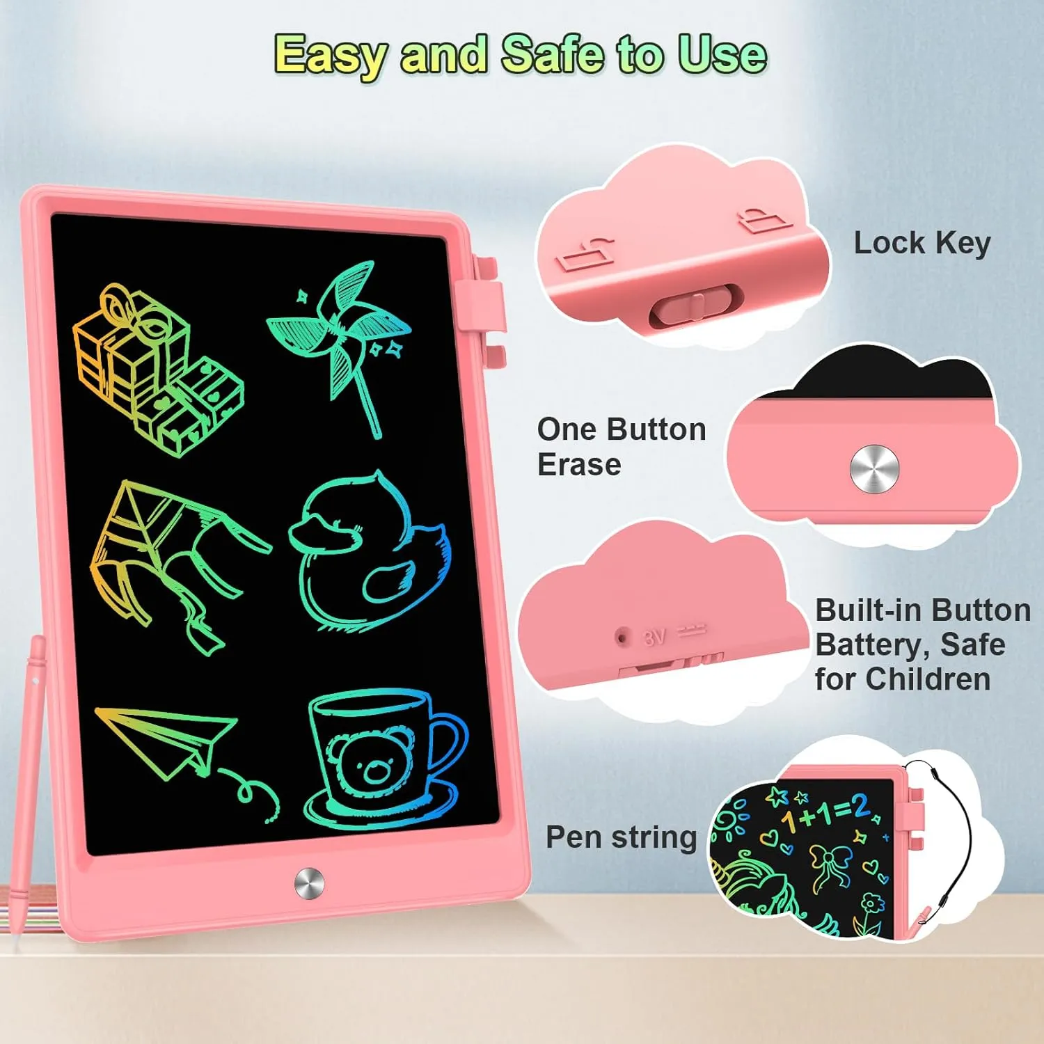12.9 Inch LCD Writing Tablet for Kids, Colorful Toddler Doodle Board - Erasable Drawing Pad, Educational Learning Toy for Ages 3-8 - Valentine's Day Christmas Birthday Gifts (12.9 Inch, Pink)