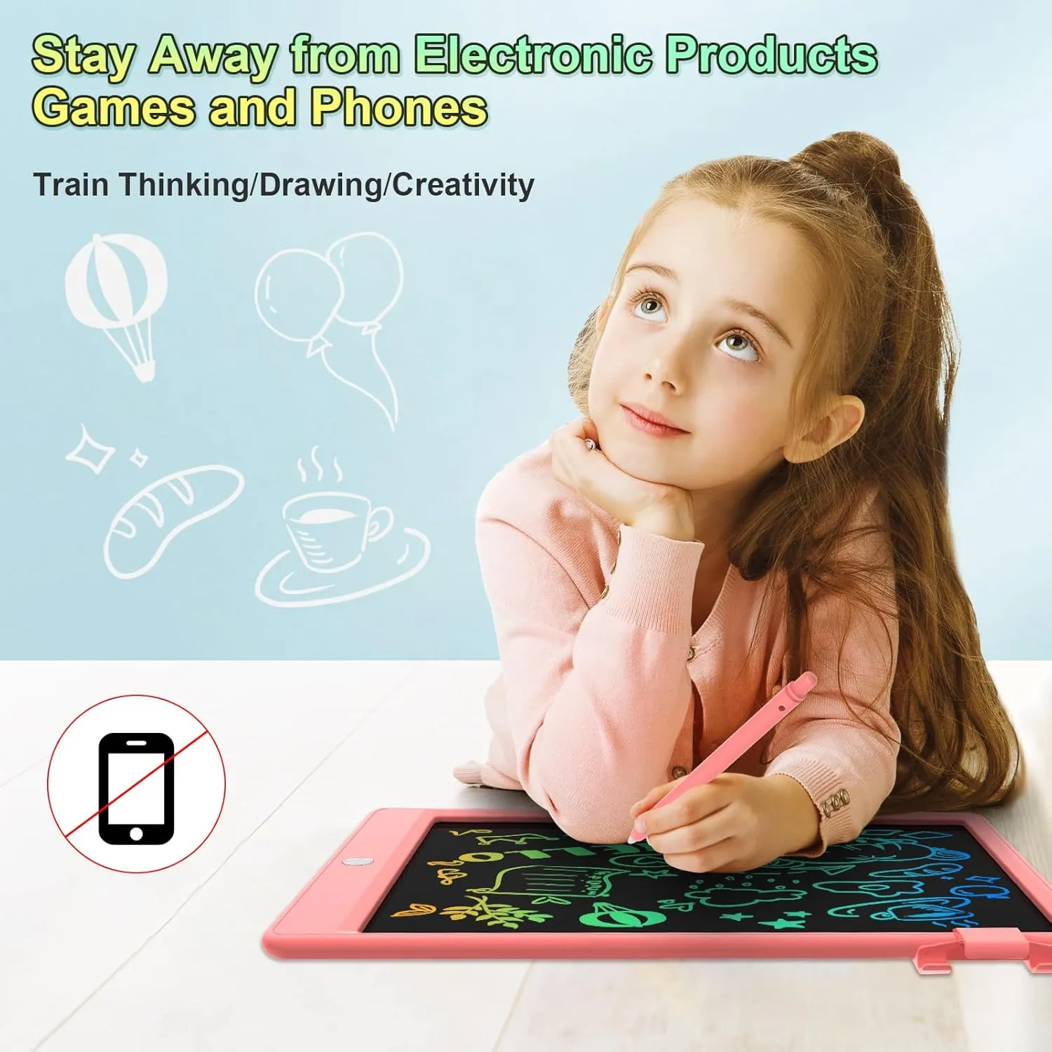 12.9 Inch LCD Writing Tablet for Kids, Colorful Toddler Doodle Board - Erasable Drawing Pad, Educational Learning Toy for Ages 3-8 - Valentine's Day Christmas Birthday Gifts (12.9 Inch, Pink)