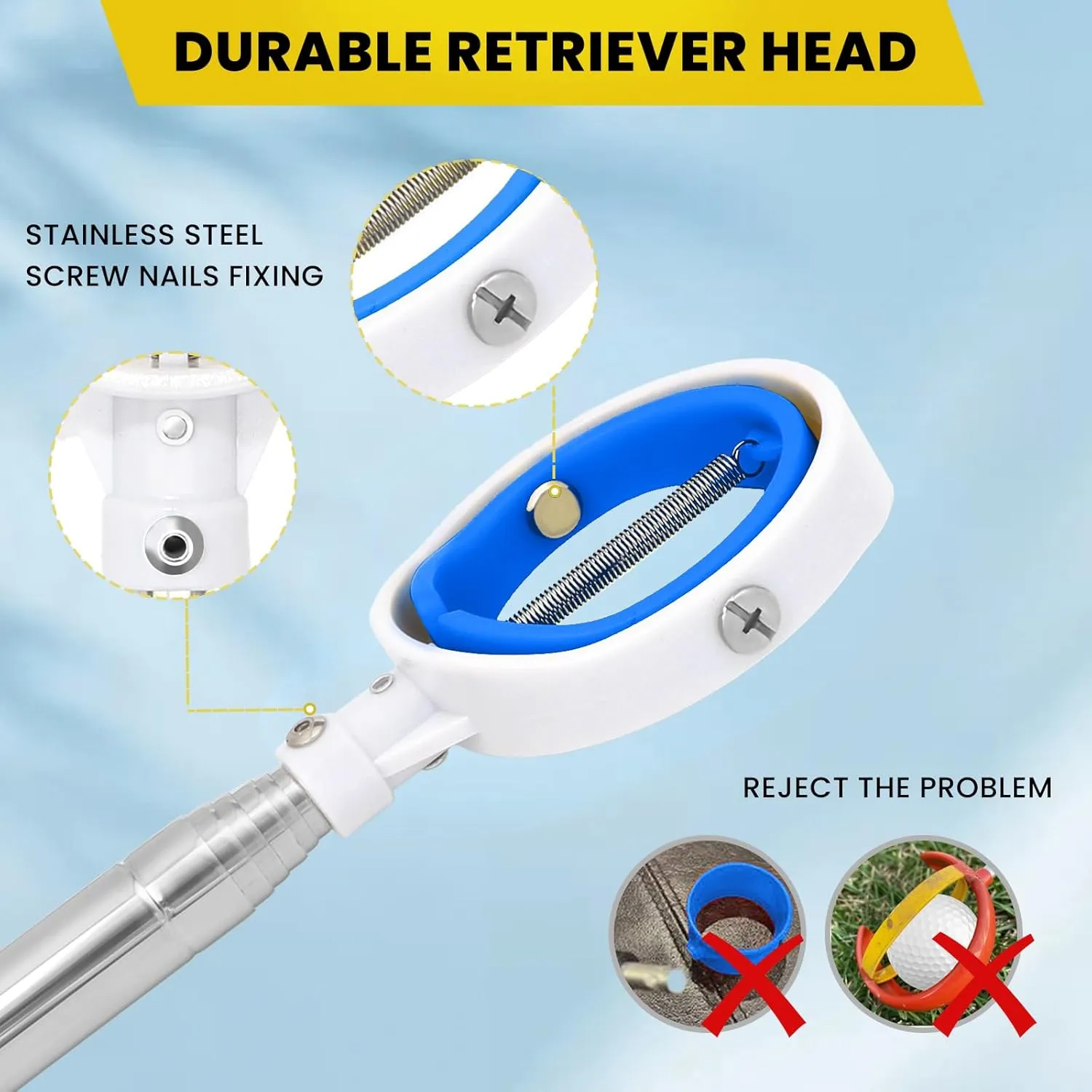 12Ft/9Ft Golf Ball Retriever Telescopic for Water, Golf Ball Grabber Stainless Steel Ball Retriever Tool Golf Ball Picker