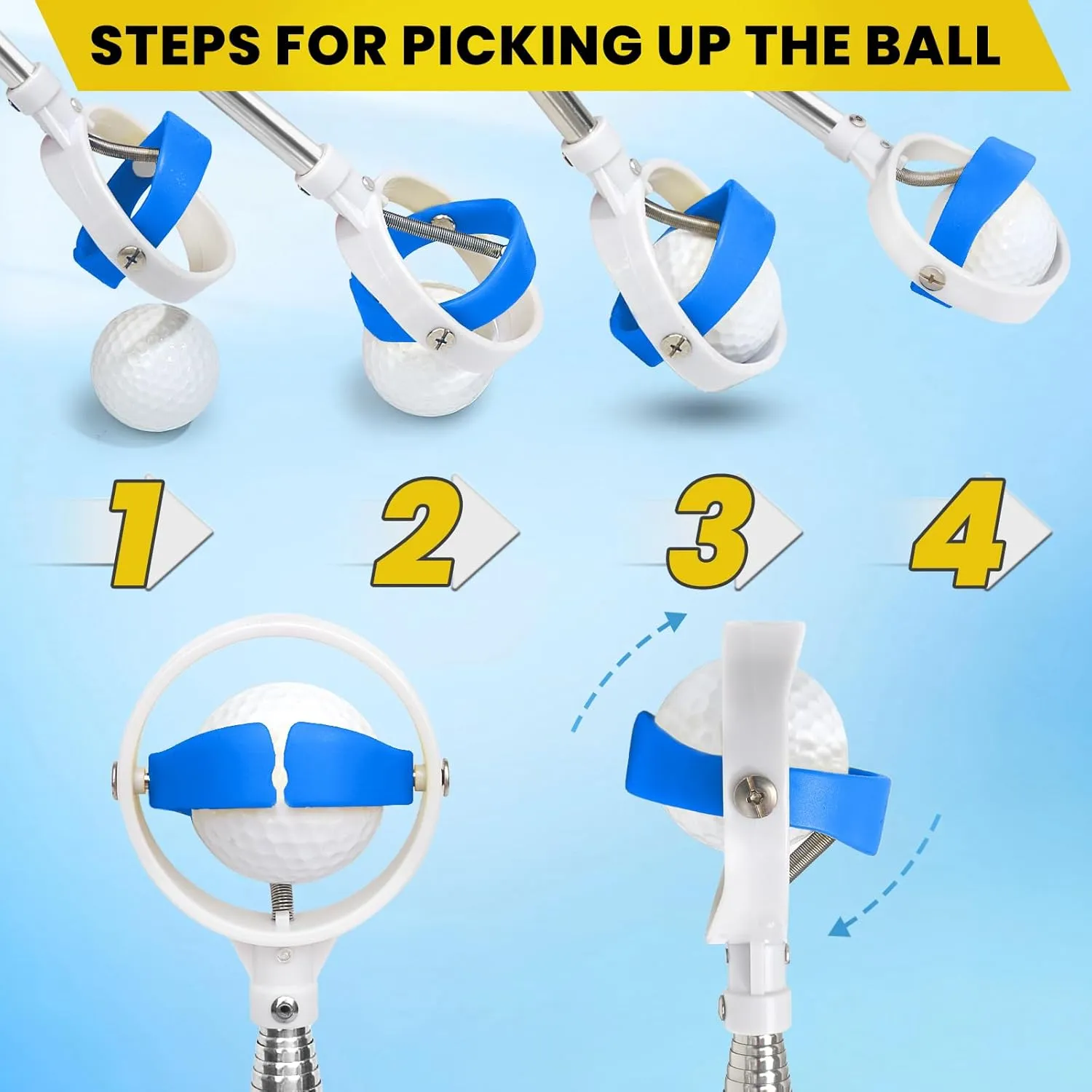 12Ft/9Ft Golf Ball Retriever Telescopic for Water, Golf Ball Grabber Stainless Steel Ball Retriever Tool Golf Ball Picker