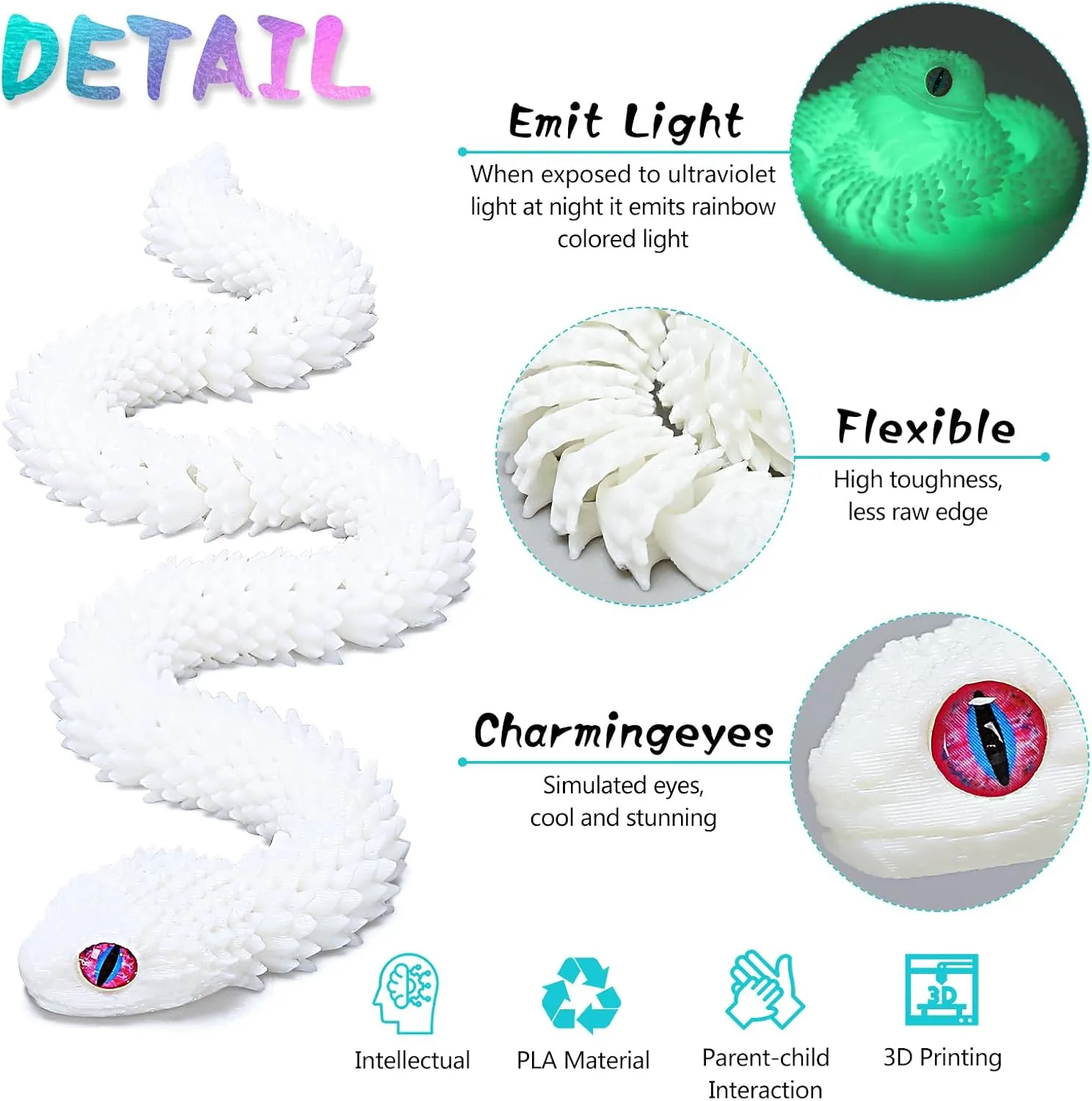 12in 3D Printed Snake Toys, 3D Printed Animals, Flexible 3D Printed Snake Stuff, Decorative for Boys Kids Home Decor Christmas Fidget Toys Gifts Halloween Decorations (4 pcs)