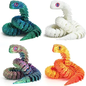 12in 3D Printed Snake Toys, 3D Printed Animals, Flexible 3D Printed Snake Stuff, Decorative for Boys Kids Home Decor Christmas Fidget Toys Gifts Halloween Decorations (4 pcs)
