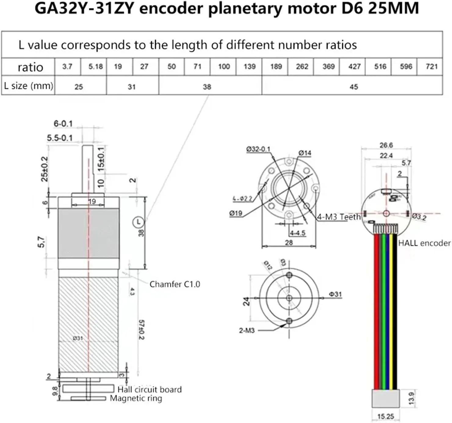12V24V 32mm Mini DC 32-31ZY Encoder Reduction Motor Planetary Gear Adjustable Forward and Reverse Small Motor(18RPM_D8 24V)