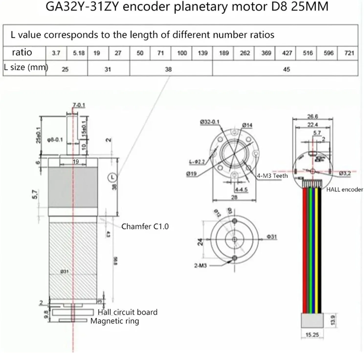 12V24V 32mm Mini DC 32-31ZY Encoder Reduction Motor Planetary Gear Adjustable Forward and Reverse Small Motor(18RPM_D8 24V)