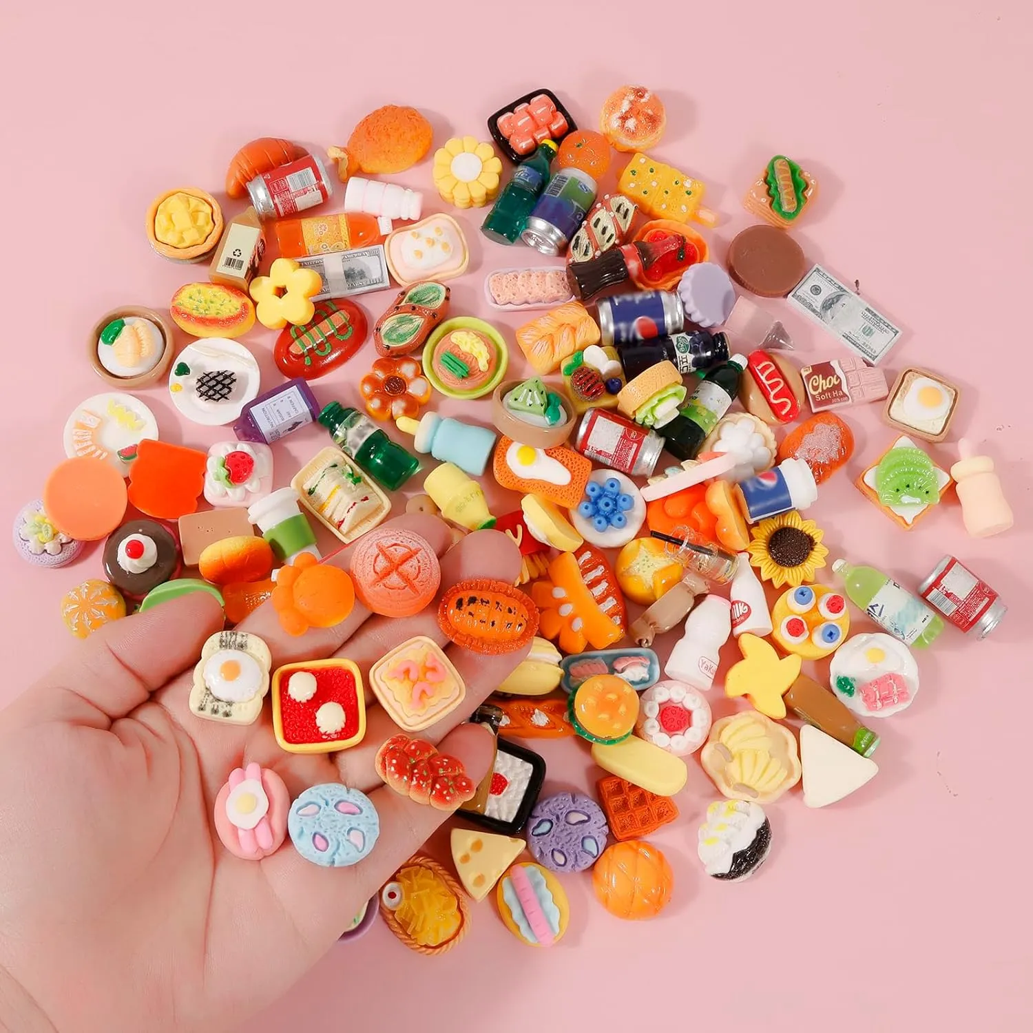 136 Pcs Mini Shopping Cart Basket Miniature Food Drink Bottle Supermarket Metal Handcart Toys Doll House Store Cosplay Game Dollhouse Grocery Bread Party Trolley Model Dollar Bills Small Shelves