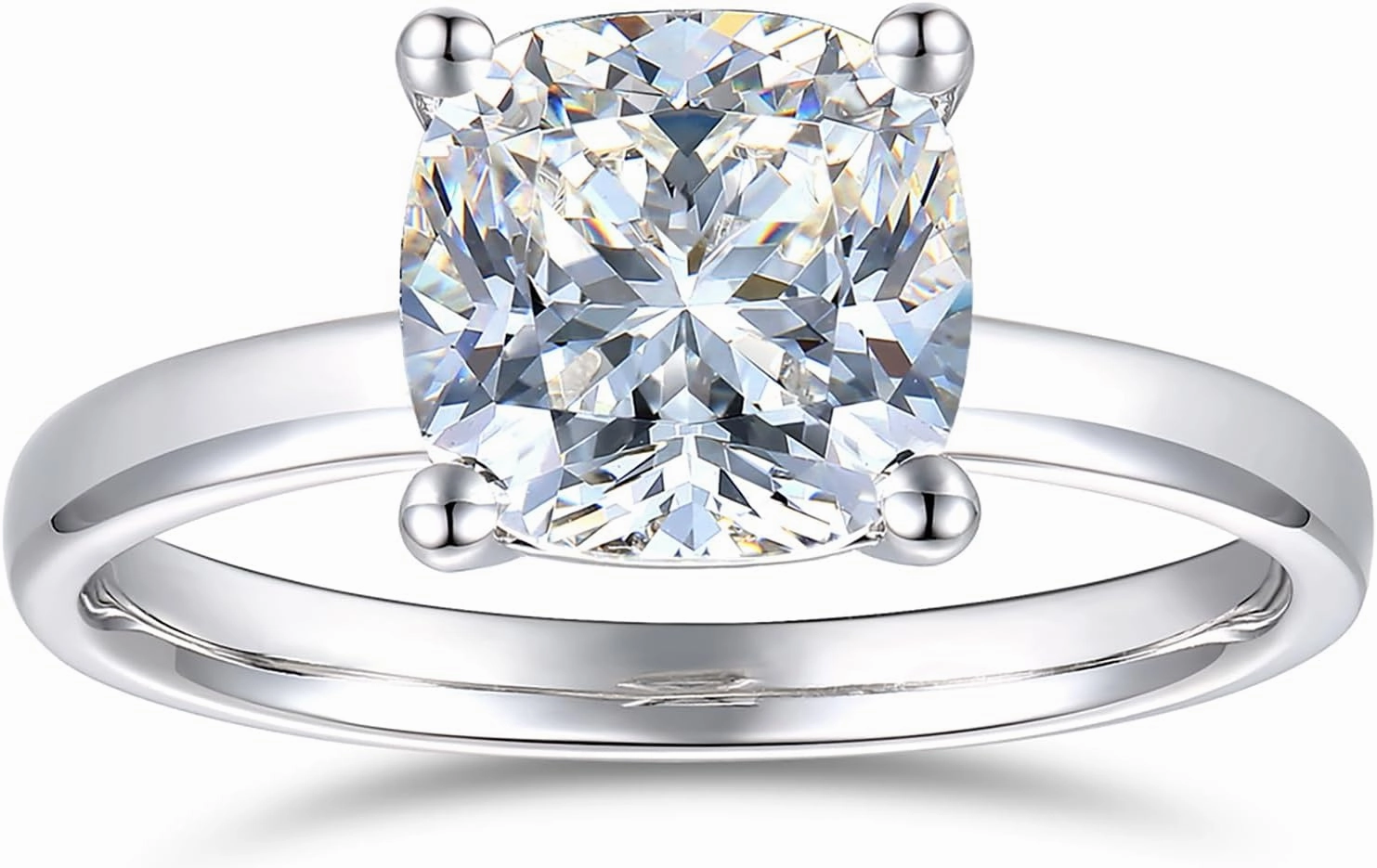 14k White Gold 3ct Cushion Cut D Color Moissanite Engagement Rings for Women