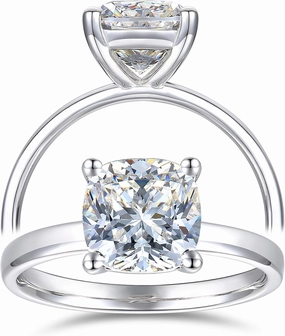 14k White Gold 3ct Cushion Cut D Color Moissanite Engagement Rings for Women