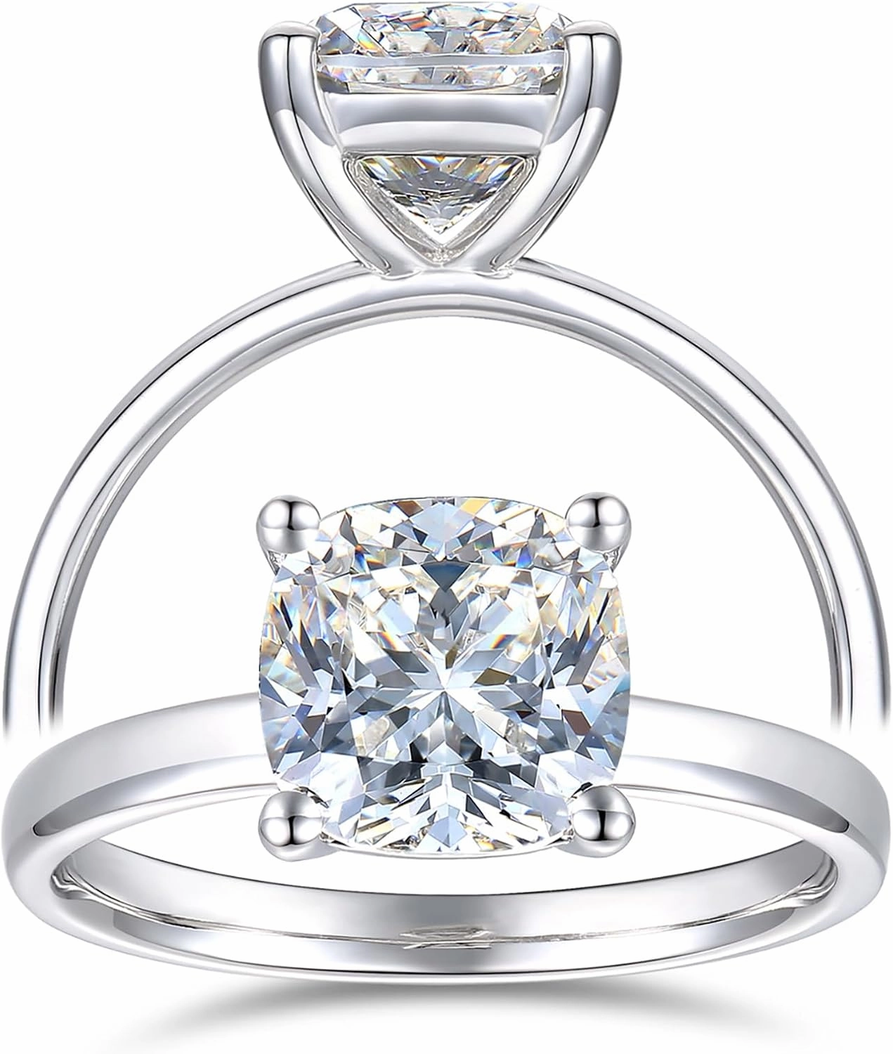 14k White Gold 3ct Cushion Cut D Color Moissanite Engagement Rings for Women