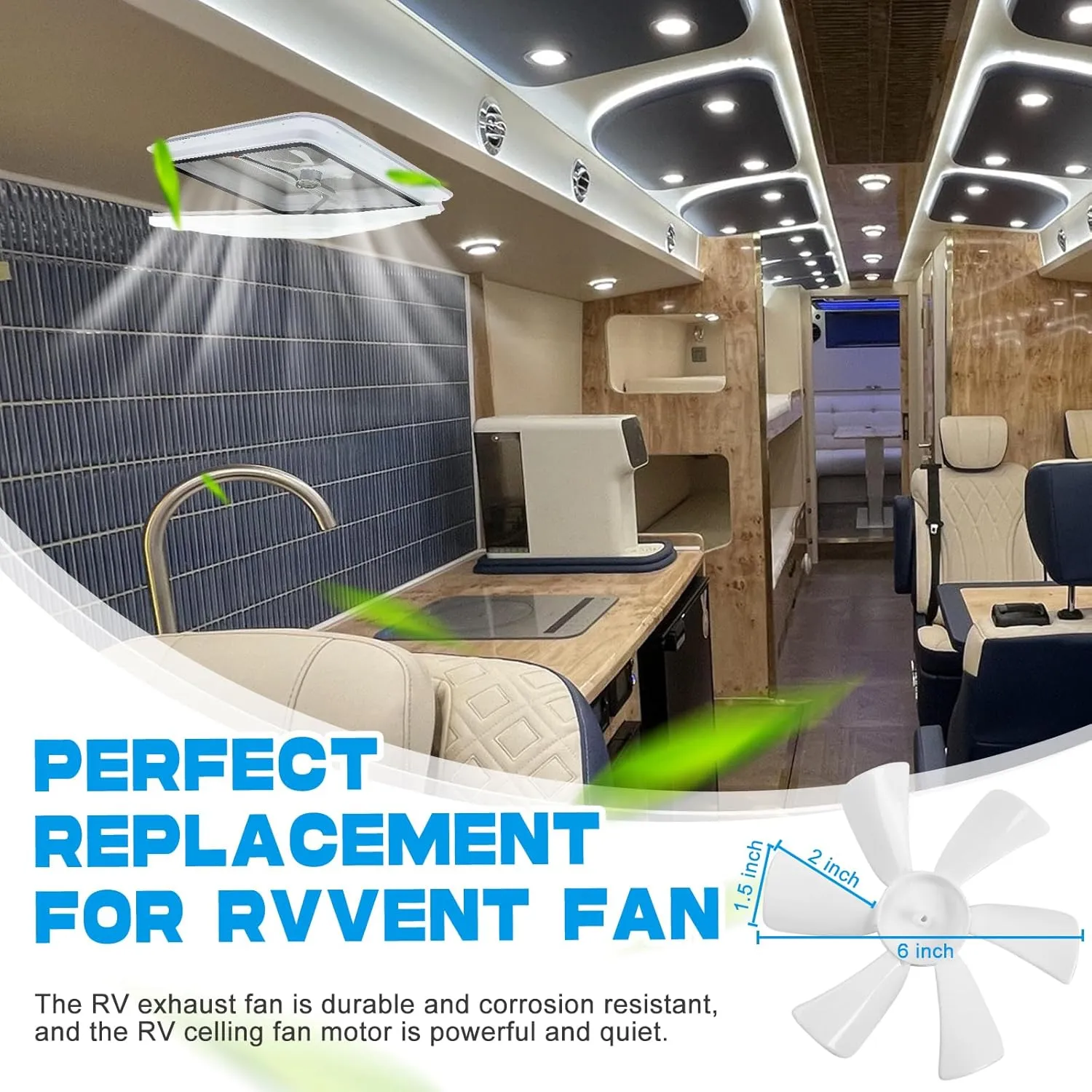 14" RV Roof Vent for Camper Trailer Universal White Lid Roof Vent with 12V RV Vent Fan 6" Blades White lid Inner for Garnish Ring