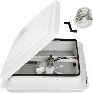 14" RV Roof Vent for Camper Trailer Universal White Lid Roof Vent with 12V RV Vent Fan 6" Blades White lid Inner for Garnish Ring
