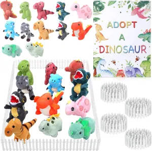 15Pcs Adopt a Pet Dinosaur Party Favors Mini Stuffed Animals Set Includes12 Small Dinosaur Stuffed Animals 2 White Plastic Fence 1 Sign for Adopt A Pet Party Birthday Gifts