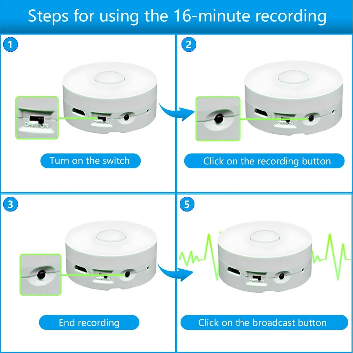 16 Minutes Voice Recorder, Record Custom Message for Plush Toy, Stuffed Bear Toy, Baby Doll Toy, and Pillow