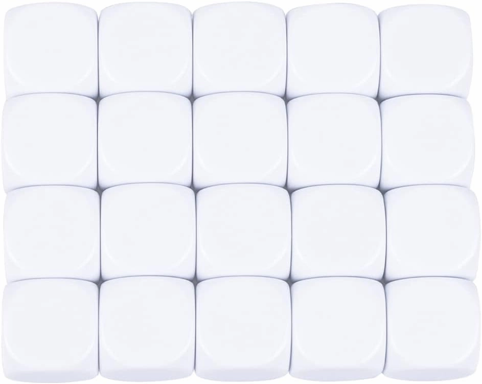 16mm Acrylic Dice with Smoothed Surface Six Sided with Rounded Corner Blank White Dice Cubes for Board Games, DIY Sticker, Math Counting Teaching, Party Fun 100PCS