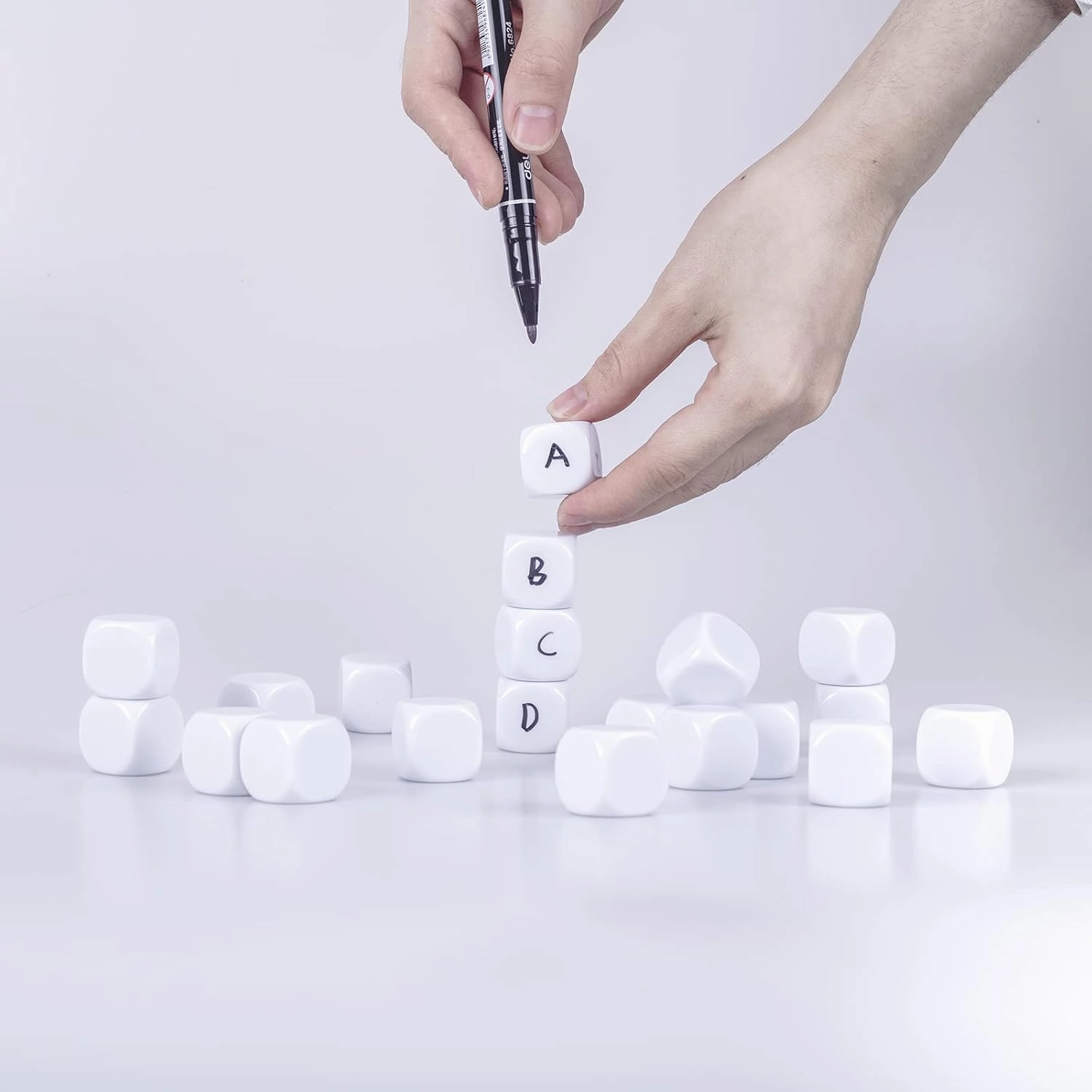 16mm Acrylic Dice with Smoothed Surface Six Sided with Rounded Corner Blank White Dice Cubes for Board Games, DIY Sticker, Math Counting Teaching, Party Fun 100PCS