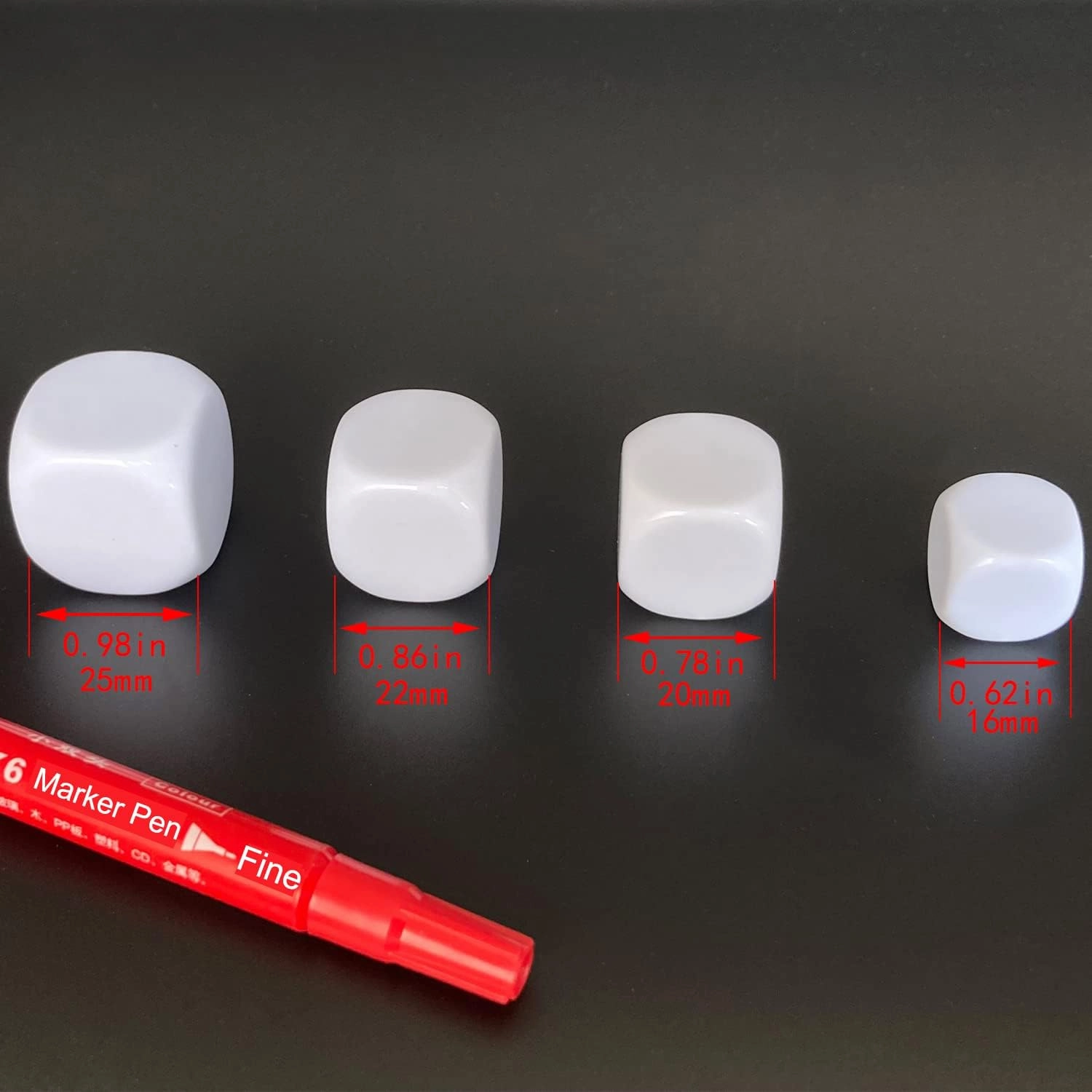 16mm Acrylic Dice with Smoothed Surface Six Sided with Rounded Corner Blank White Dice Cubes for Board Games, DIY Sticker, Math Counting Teaching, Party Fun 100PCS