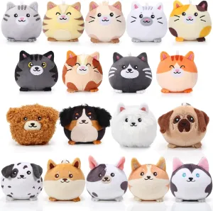 18 Pcs Mini Stuffed Animals Bulk Small Plush Cat Puppy 3.15 Inch Kitten Dog Toys Keychains Set for Easter Gifts Basket Stuffers Egg Fillers School Classroom Prizes Party Favors