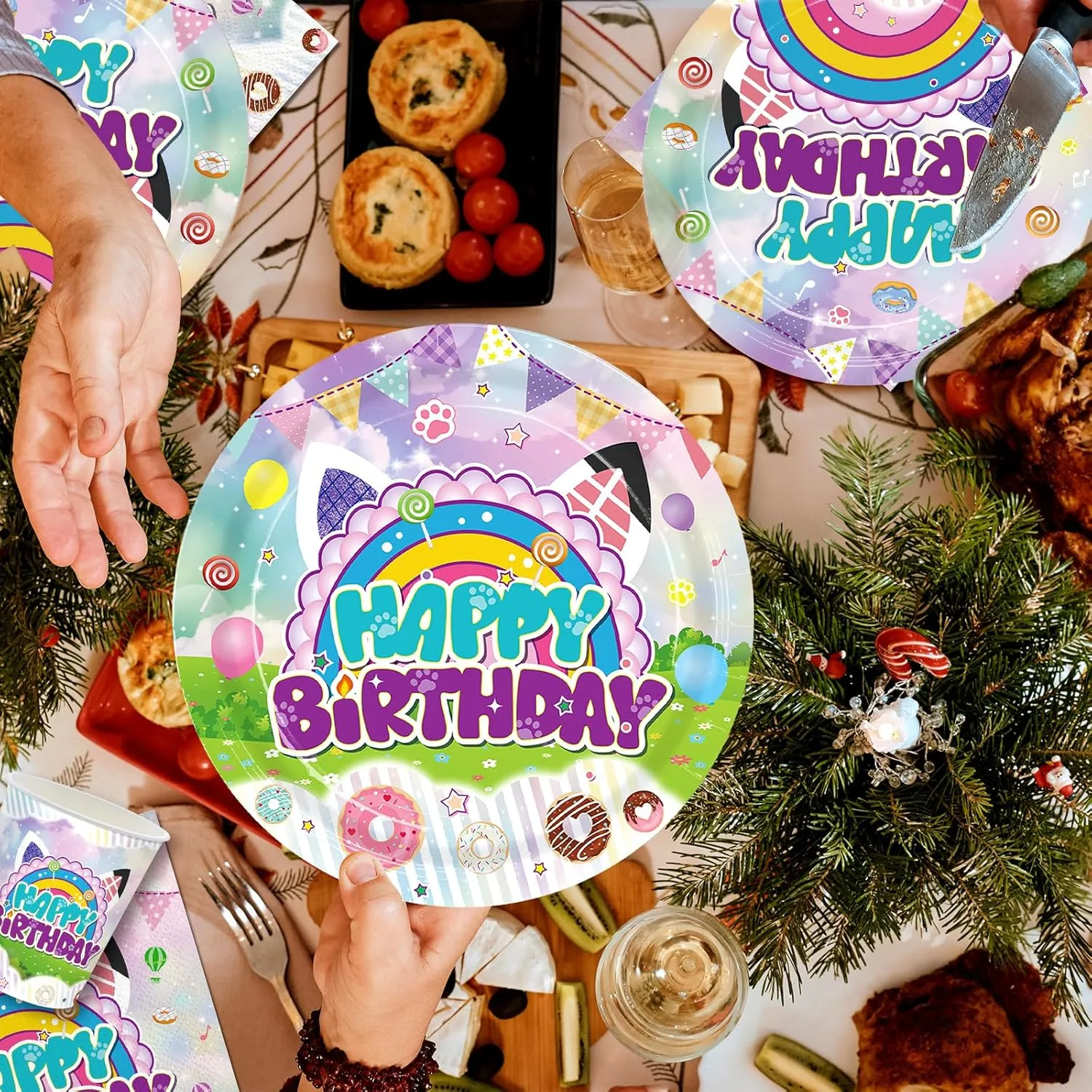 192pcs Dollhouse Plates Napkins Dollhouse Party Supplies Disposable Paper Cups Straws Cartoon Birthday Party Decorations Tableware Set for Kids Girls Birthday Decor 24 Guests