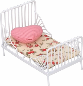 1:12 Scale Dollhouse, Furniture Mini Bed Set Decorative Pillow Metal Frame Lifelike Miniature Bed White (Floral Pattern) 1:12 Doll Bed